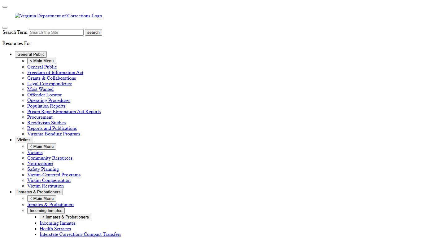 Offender Locator — Virginia Department of Corrections